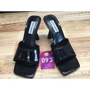 Steve Madden Elated Womens 7M Black Patent Leather Square Toe Cone Slide Sandals